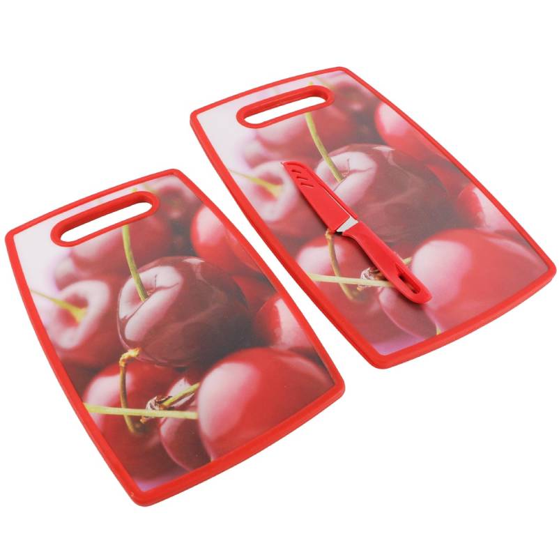 Lot de 2 Planches à Découper en PVC avec Couteau - 3 pièces -