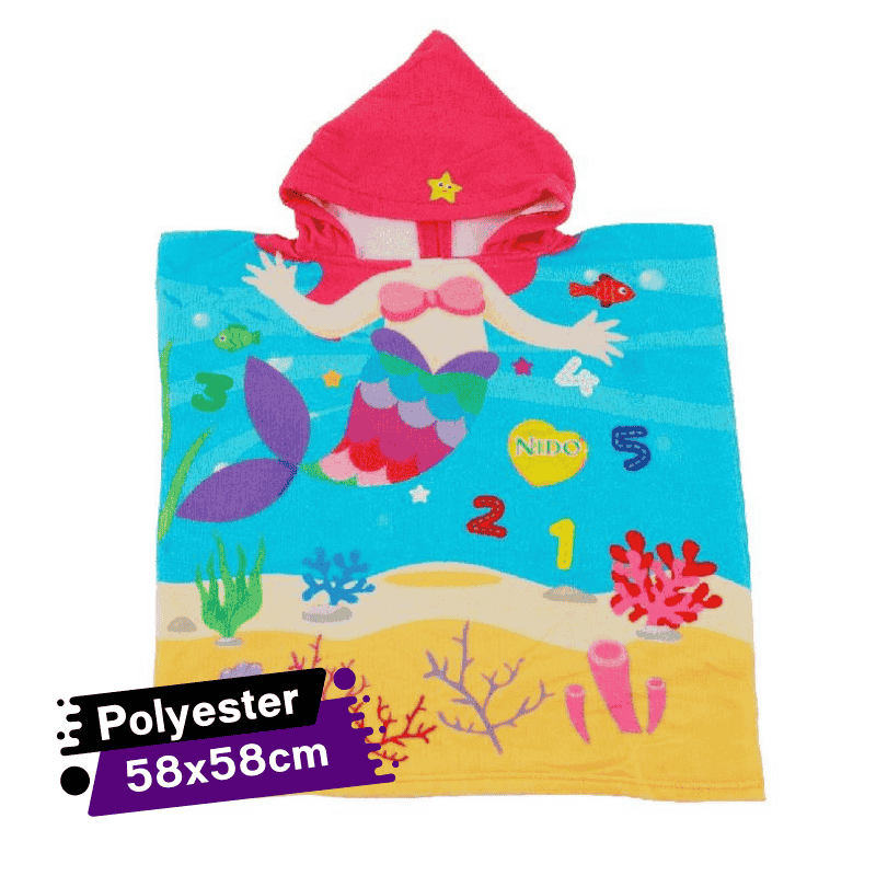 Cape de Bain à Capuche pour Plage en Polyester-Poncho - 58x58cm