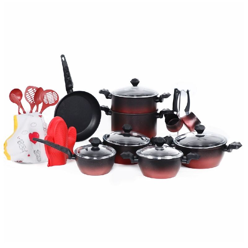 [GRT25GO-Rouge] Ensemble De Batteries De Cuisine Granite De Cuisine 25 Pièces- GRATINA (Rouge)