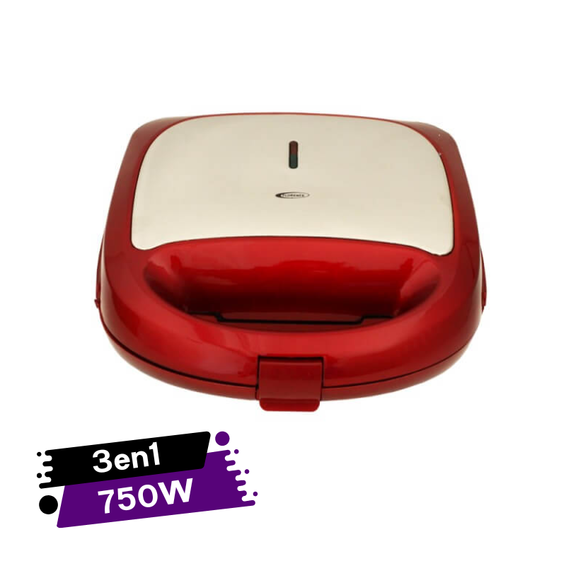 [HK213GO-Rouge] Appareil De Cuisson 3en1 Florence Panini Gaufre Zouza (Rouge)