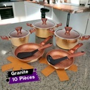 Batterie De Cuisine 10 Pièces Granite et Effet Cuivre BAROLY