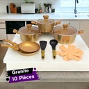 Batterie De Cuisine 10 Pièces Granite et Effet Gold BAROLY