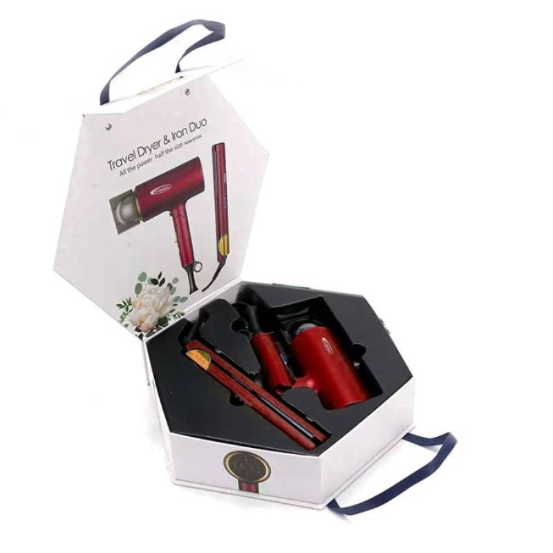 [HK383-GO-Rouge] Coffret Sèche-cheveux & Lisseur-FLORENCE