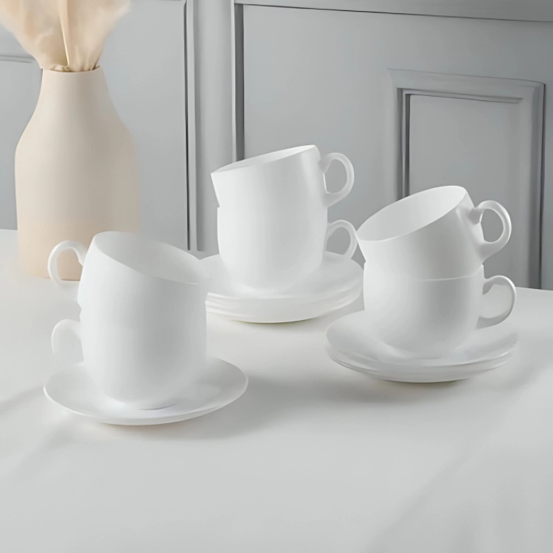 Luminarc Coffret De 6 Verres à Café Tasse et Sous Tasses Essence Blanc 9 CL