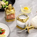 Ensemble de 3 bocaux alimentaires en verre avec une cuillère-Doré