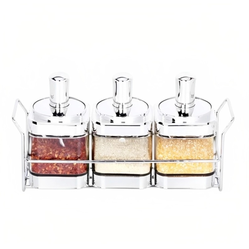 [EBAV-3GO-Argenté] Ensemble de 3 bocaux alimentaires en verre avec une cuillère-Argenté