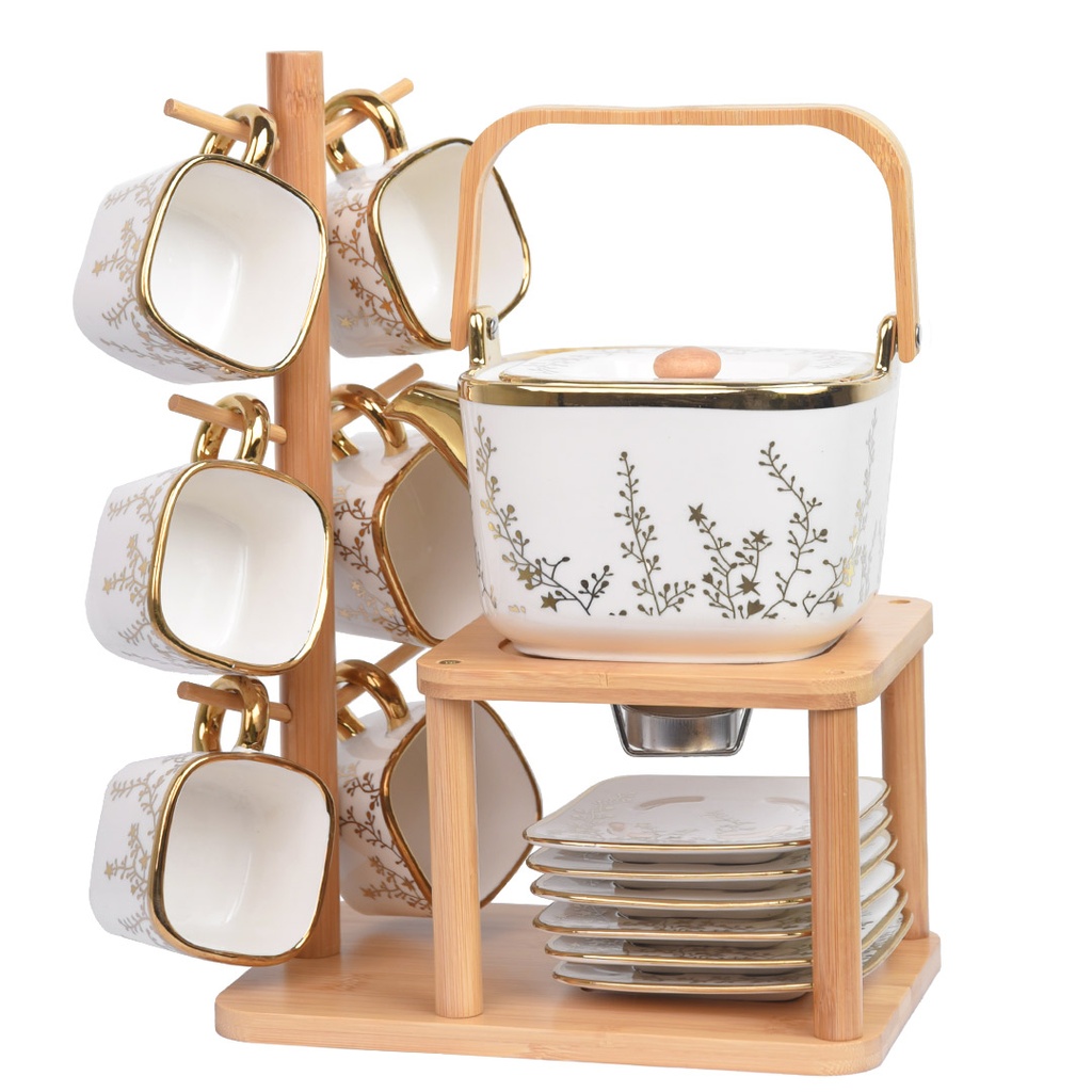 [JD7786-GO] Service a Café En Porcelaine 16 pièces Avec Support