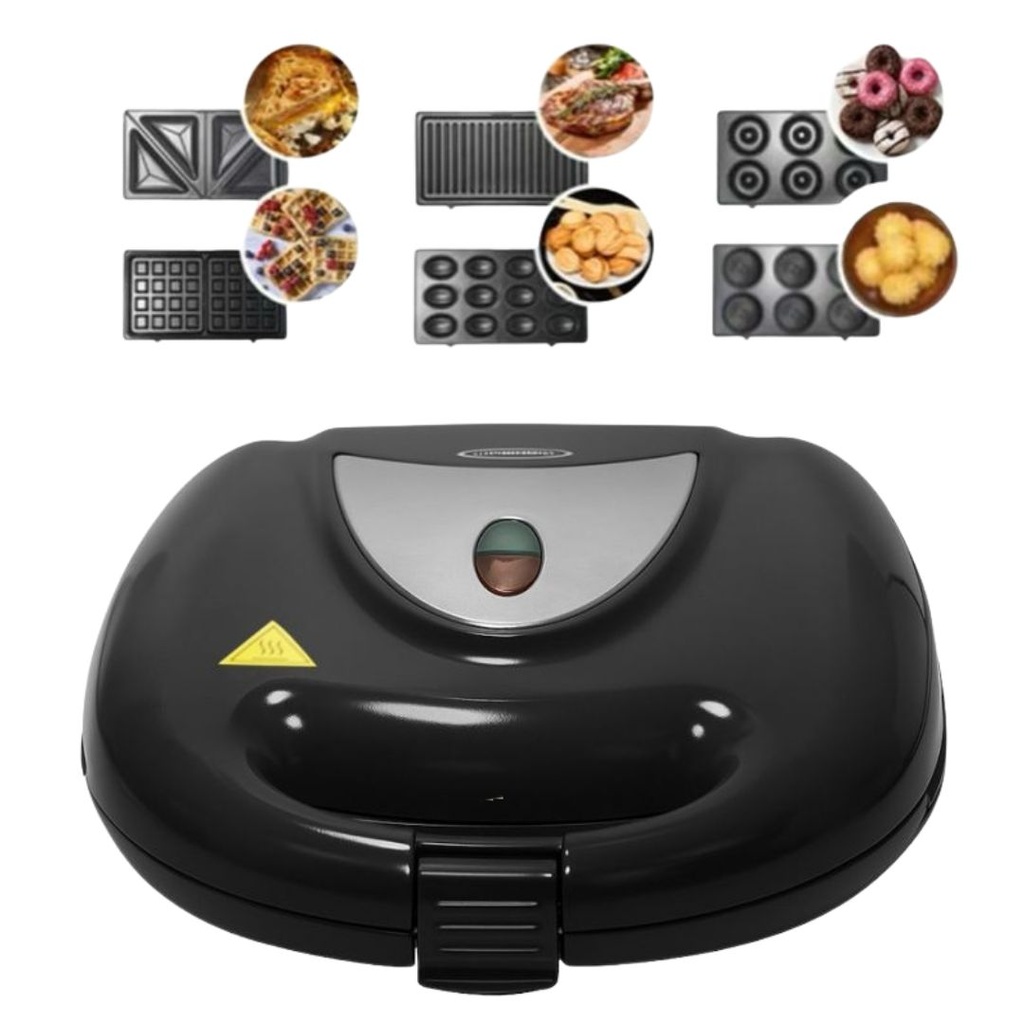 [HK411-GO-Noir] Appareil De Cuisson 6en1 Florence 1500W Zouza , Panini , Gauffre , Donut , Maamoul , Croque-Monsieur - Noir