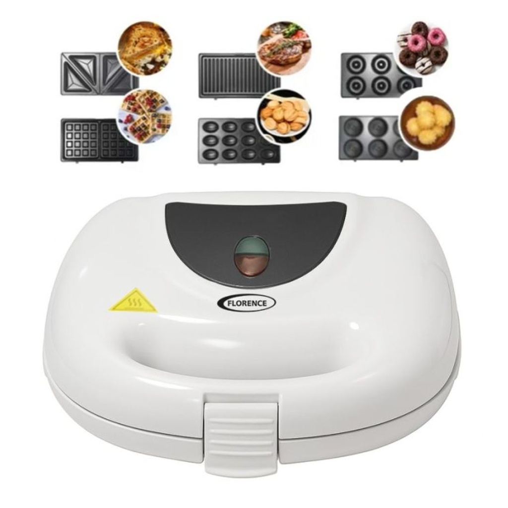 Appareil De Cuisson 6en1 Florence 1500W Zouza , Panini , Gauffre , Donut , Maamoul , Croque-Monsieur - Blanc
