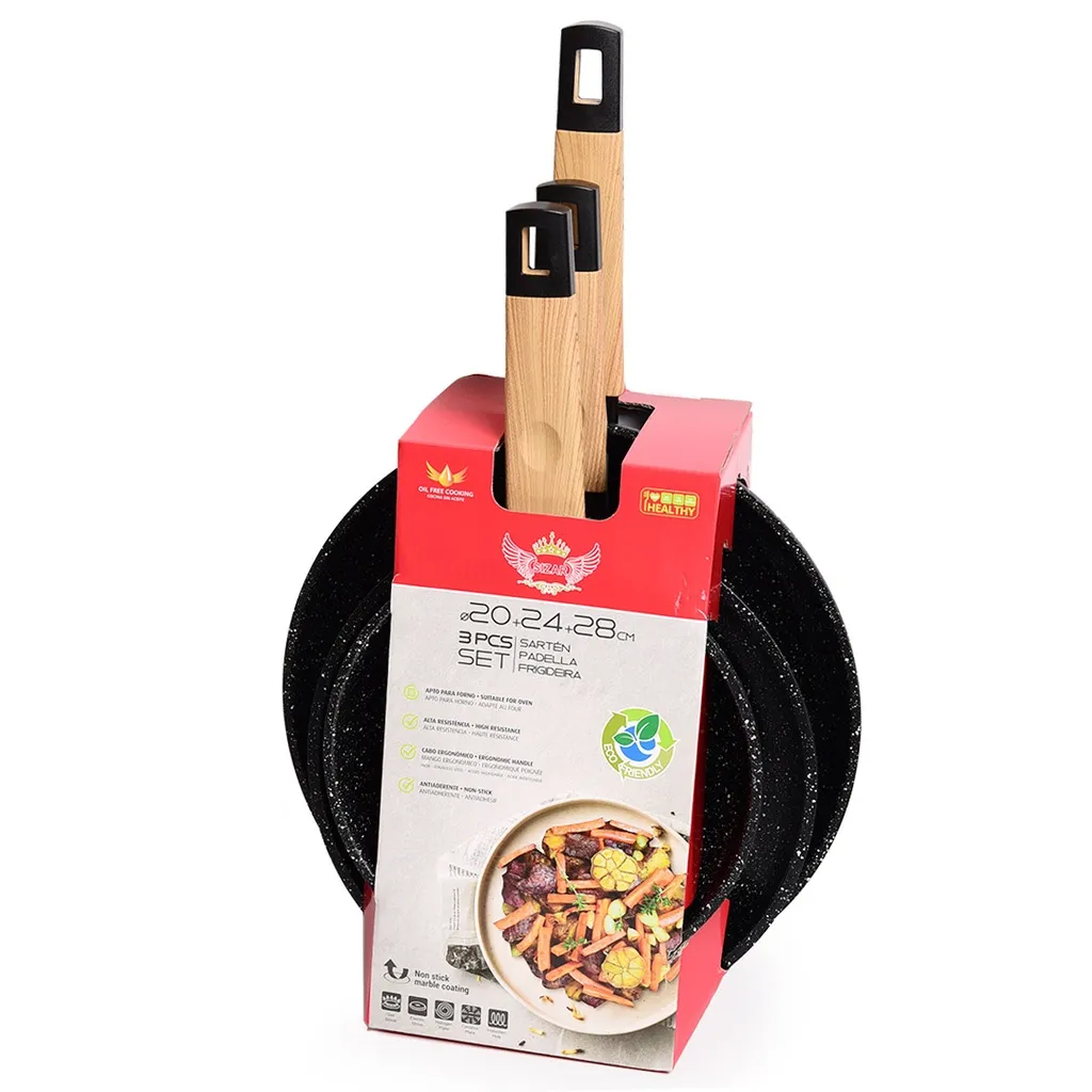 [HK437-GO-Noir] Set De 3 Poêles Granite Sizar Noir 20 , 24 et 28Cm