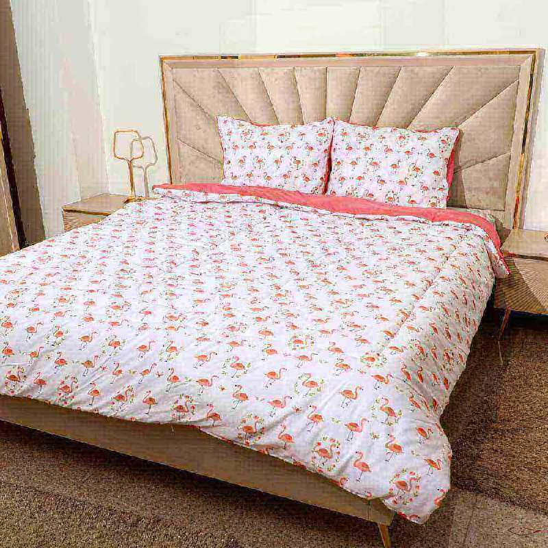 Couette 2 Places 100% Coton 190x235Cm-flamant rose