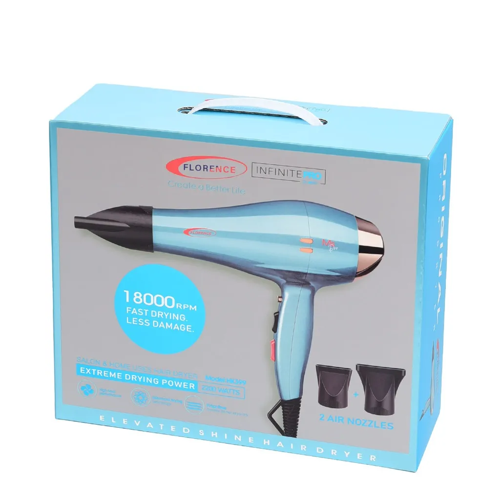 [HK399-GO-Bleu ciel] Séche Cheveux Florence HK399 - 2200W - Bleu ciel
