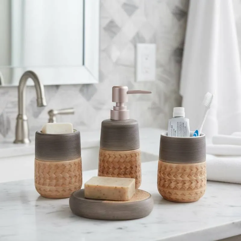 [EN4A-GO-Motif1] Ensemble de 4 accessoires de salle de bain en céramique GOLDEN HOUSE