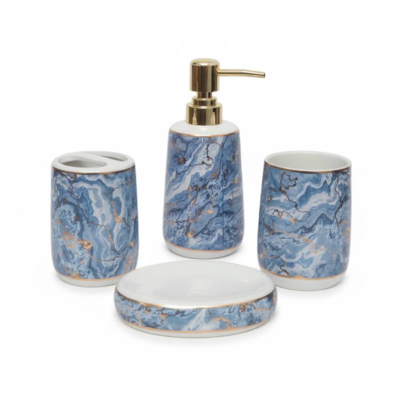 [EN4A-GO-Motif4] Ensemble de 4 accessoires de salle de bain en céramique GOLDEN HOUSE