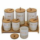 Porte Epices En Céramique 7 Pots Avec Support En Bois- Golden House