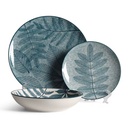 Service de Table 12 Pièces en Porcelaine – Motif Feuilles Bleu