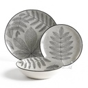 Service de Table 12 Pièces en Porcelaine – Motif Feuilles Gris