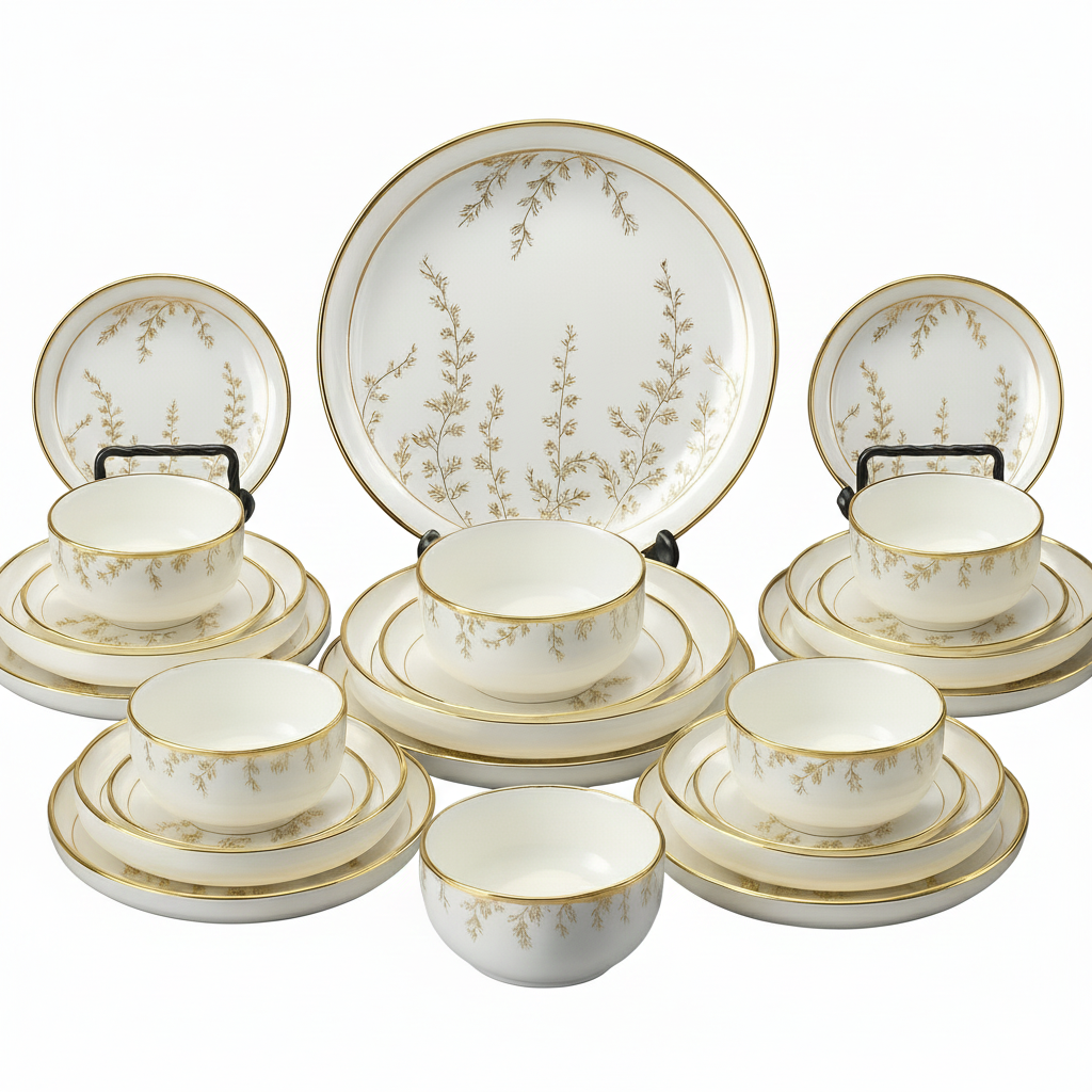 [SRV24-GO] Service à Table en Porcelaine 24 Pièces Golden House