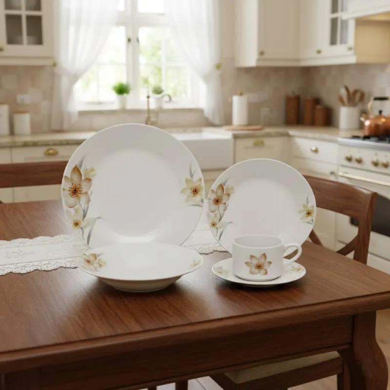 [SRV20-FBGO] Service à Table 20 Pièces en Porcelaine - Floral Beige
