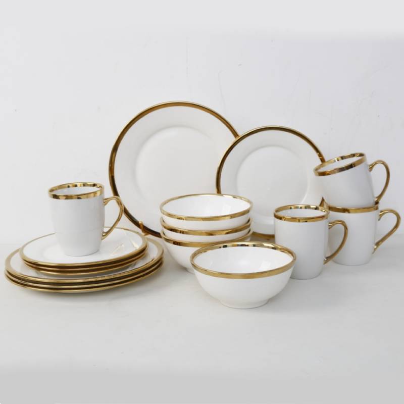Service de Table 16 Pièces en Porcelaine - Royal Gold Line