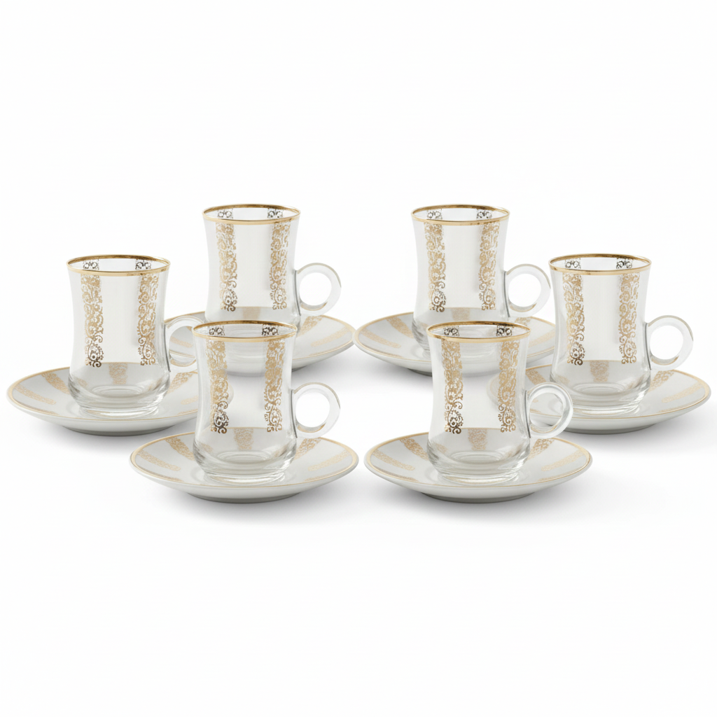 Coffret De 6 Verres à Thé Avec Sous-Tasses Orné Doré