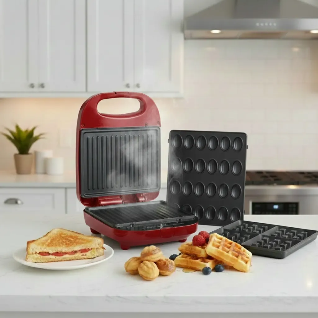 [HK465-GO-Rouge] Appareil De Cuisson 3en1 Florence Panini Gaufre Zouza 1400W- Rouge