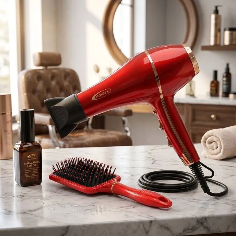 [HK446-GO] Coffret Séche Cheveux + Brosse Florence 13000 RPM 2200W Rouge