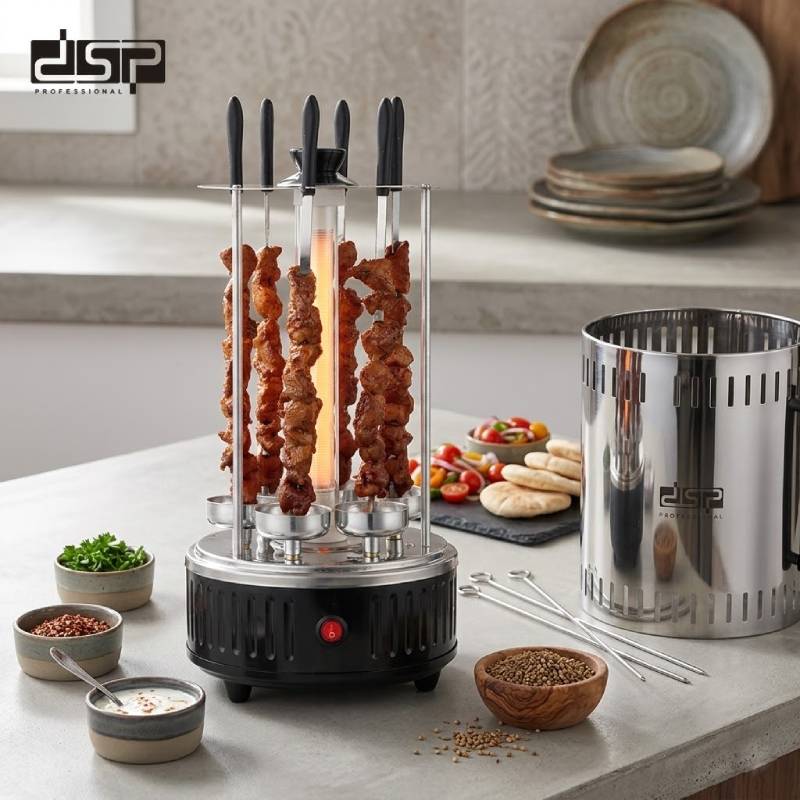 [KB4008-GO] Barbecue Électrique Vertical DSP 6 Fourchettes 1000W – Rotation Automatique