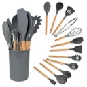 Set d'ustensiles de cuisine 12 pièces en silicone-Marron