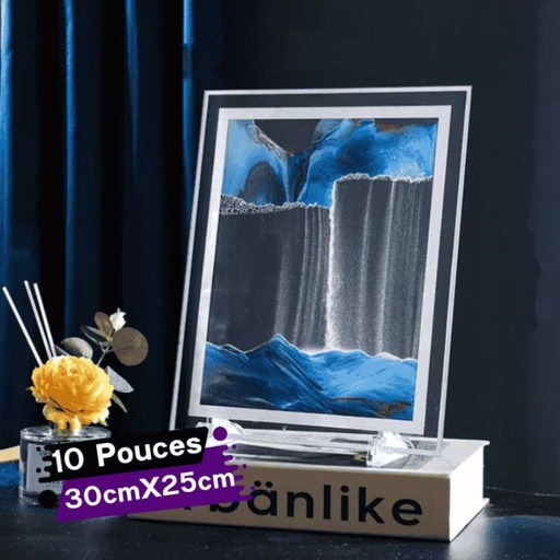[MOVSAND-10GO-Bleu-Rectangle] Tableau d'Art de Sable en Mouvement En Verre Bleu Rectangulaire 30cm X 25cm