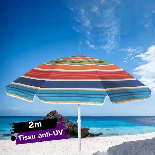 Parasol de plage en tissue anti UV -  2 Mètres- Multicolore