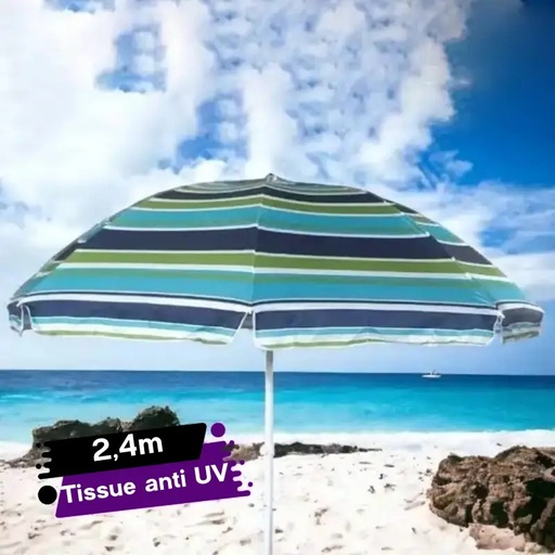 Parasol de plage en Tissue anti UV - 2,4 Métres - Multicolore