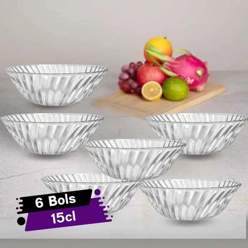 [LCM31GO] Lot de 6 Bols En Verre Maya Pour Salade De Fruits-15Cl