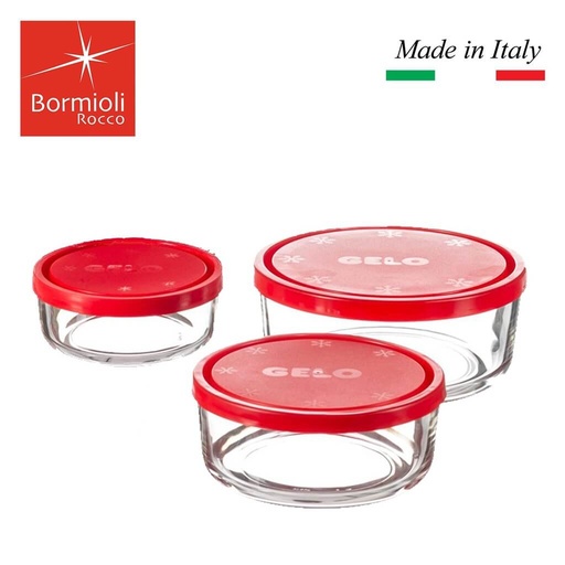 [E3BC-3GO] Ensemble de 3 Boîtes de conservation Frigoverre Bormioli Rocco GELO 17,5/14,5/11,5 Cm