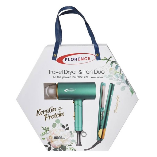 [HK383-GO-Vert] Coffret Sèche-cheveux & Lisseur-FLORENCE