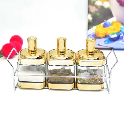 [EBAV-3GO-Doré] Ensemble de 3 bocaux alimentaires en verre avec une cuillère-Doré