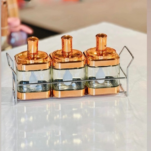 [EBAV-3GO-Bronze] Ensemble de 3 bocaux alimentaires en verre avec une cuillère-Bronze