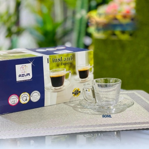 [SCATTI-GO] Service à café 12 pcs Azur Glass tasse et sou tasse -80ml - L'instant Express