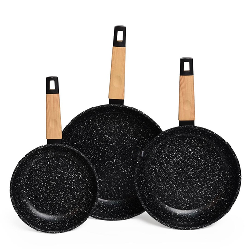 [HK437-GO-Noir] Set De 3 Poêles Granite Sizar Noir 20 , 24 et 28Cm
