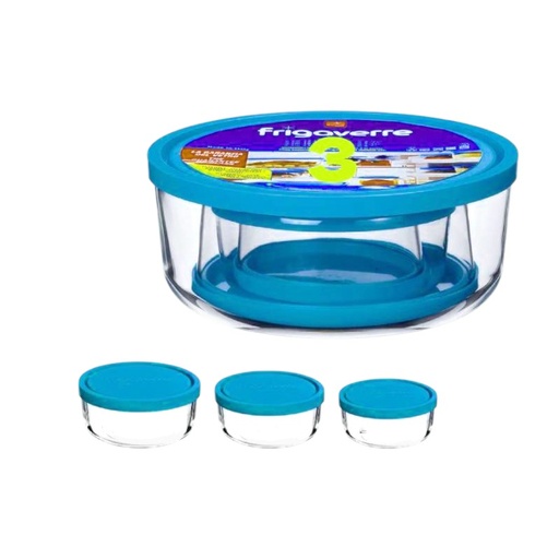 [L3BCR-GO] Lot de 3 Boites de Conservation Rondes en Verre Bormioli Rocco – Série Frigoverre
