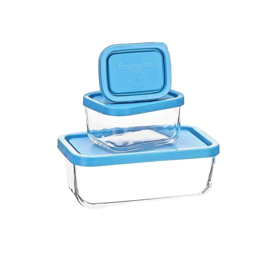 [L3BCRE-GO] Lot de 3 Boites de Conservation Rectangulaires en Verre Bormioli Rocco – Série Frigoverre