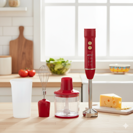 [HK452-GO-Rouge] Mixeur Plongeant 4En1 Florence HK452 - 400W - Rouge