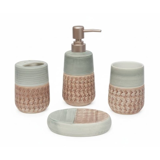 [EN4A-GO-Motif2] Ensemble de 4 accessoires de salle de bain en céramique GOLDEN HOUSE