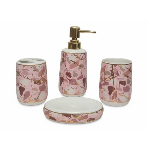 [EN4A-GO-Motif3] Ensemble de 4 accessoires de salle de bain en céramique GOLDEN HOUSE
