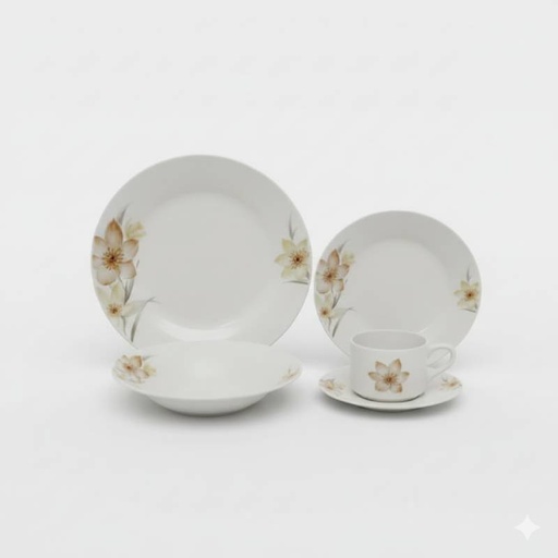 [SRV20-FBGO] Service à Table 20 Pièces en Porcelaine - Floral Beige