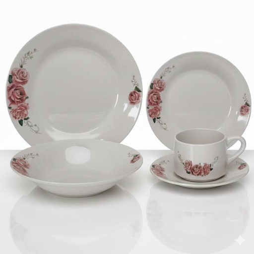[SRV20-FRGO] Service à Table 20 Pièces en Porcelaine - Floral Rose