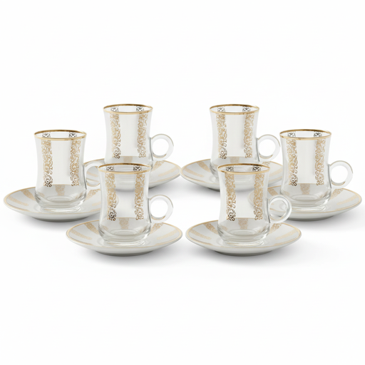 [LOT6VT-GO] Coffret De 6 Verres à Thé Avec Sous-Tasses Orné Doré